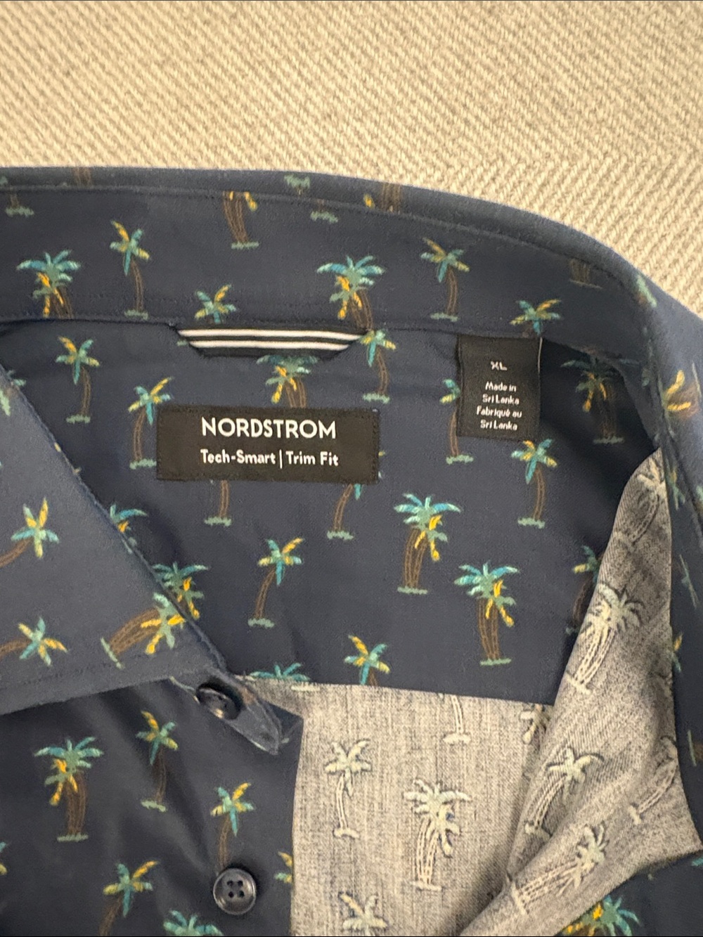 Nordstrom Navy Short-Sleeve Button-Down with Green Palm Print - Picture 3 of 4